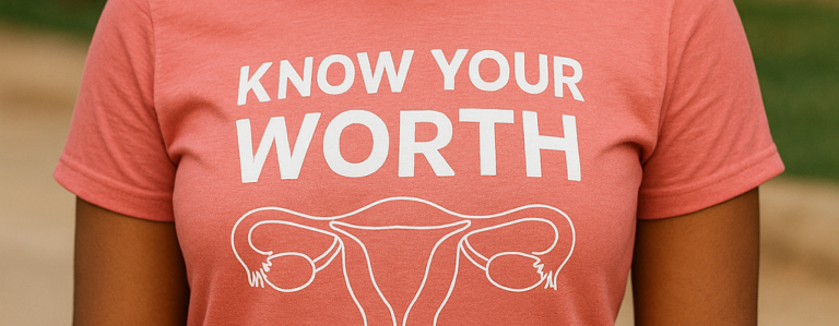 A lady wearing a dress with the inscription _Know your worth